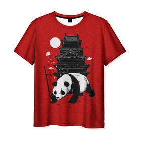 Мужская футболка 3D с принтом Panda Warrior в Новосибирске, 100% полиэфир | прямой крой, круглый вырез горловины, длина до линии бедер | japan | panda | панда