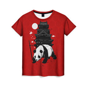 Женская футболка 3D с принтом Panda Warrior в Новосибирске, 100% полиэфир ( синтетическое хлопкоподобное полотно) | прямой крой, круглый вырез горловины, длина до линии бедер | japan | panda | панда