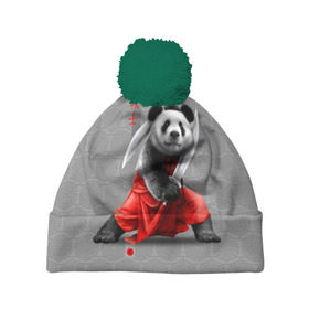 Шапка 3D c помпоном с принтом Master Panda в Новосибирске, 100% полиэстер | универсальный размер, печать по всей поверхности изделия | Тематика изображения на принте: ninja | panda | ниндзя | панда