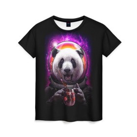 Женская футболка 3D с принтом Panda Cosmonaut в Новосибирске, 100% полиэфир ( синтетическое хлопкоподобное полотно) | прямой крой, круглый вырез горловины, длина до линии бедер | bear | galaxy | panda | space | star | астронавт | галактика | звезда | космонавт | космос | медведь | панда