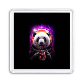 Магнит 55*55 с принтом Panda Cosmonaut в Новосибирске, Пластик | Размер: 65*65 мм; Размер печати: 55*55 мм | Тематика изображения на принте: bear | galaxy | panda | space | star | астронавт | галактика | звезда | космонавт | космос | медведь | панда