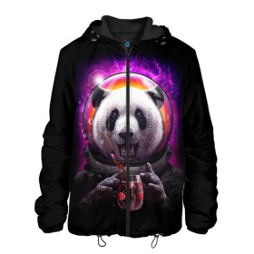 Мужская куртка 3D с принтом Panda Cosmonaut в Новосибирске, ткань верха — 100% полиэстер, подклад — флис | прямой крой, подол и капюшон оформлены резинкой с фиксаторами, два кармана без застежек по бокам, один большой потайной карман на груди. Карман на груди застегивается на липучку | Тематика изображения на принте: bear | galaxy | panda | space | star | астронавт | галактика | звезда | космонавт | космос | медведь | панда