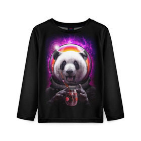 Детский лонгслив 3D с принтом Panda Cosmonaut в Новосибирске, 100% полиэстер | длинные рукава, круглый вырез горловины, полуприлегающий силуэт
 | Тематика изображения на принте: bear | galaxy | panda | space | star | астронавт | галактика | звезда | космонавт | космос | медведь | панда