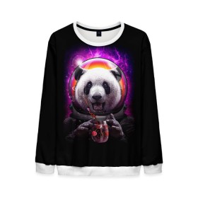 Мужской свитшот 3D с принтом Panda Cosmonaut в Новосибирске, 100% полиэстер с мягким внутренним слоем | круглый вырез горловины, мягкая резинка на манжетах и поясе, свободная посадка по фигуре | bear | galaxy | panda | space | star | астронавт | галактика | звезда | космонавт | космос | медведь | панда