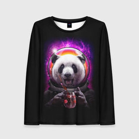 Женский лонгслив 3D с принтом Panda Cosmonaut в Новосибирске, 100% полиэстер | длинные рукава, круглый вырез горловины, полуприлегающий силуэт | bear | galaxy | panda | space | star | астронавт | галактика | звезда | космонавт | космос | медведь | панда