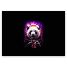 Поздравительная открытка с принтом Panda Cosmonaut в Новосибирске, 100% бумага | плотность бумаги 280 г/м2, матовая, на обратной стороне линовка и место для марки
 | Тематика изображения на принте: bear | galaxy | panda | space | star | астронавт | галактика | звезда | космонавт | космос | медведь | панда