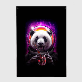 Постер с принтом Panda Cosmonaut в Новосибирске, 100% бумага
 | бумага, плотность 150 мг. Матовая, но за счет высокого коэффициента гладкости имеет небольшой блеск и дает на свету блики, но в отличии от глянцевой бумаги не покрыта лаком | bear | galaxy | panda | space | star | астронавт | галактика | звезда | космонавт | космос | медведь | панда