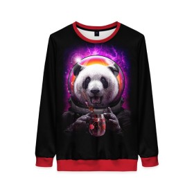 Женский свитшот 3D с принтом Panda Cosmonaut в Новосибирске, 100% полиэстер с мягким внутренним слоем | круглый вырез горловины, мягкая резинка на манжетах и поясе, свободная посадка по фигуре | bear | galaxy | panda | space | star | астронавт | галактика | звезда | космонавт | космос | медведь | панда