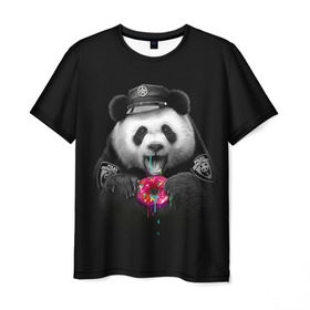 Мужская футболка 3D с принтом Donut Panda в Новосибирске, 100% полиэфир | прямой крой, круглый вырез горловины, длина до линии бедер | bear | donut | panda | police | коп | медведь | панда | пончик