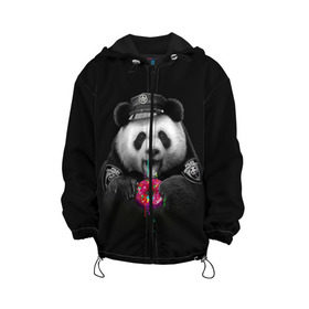 Детская куртка 3D с принтом Donut Panda в Новосибирске, 100% полиэстер | застежка — молния, подол и капюшон оформлены резинкой с фиксаторами, по бокам — два кармана без застежек, один потайной карман на груди, плотность верхнего слоя — 90 г/м2; плотность флисового подклада — 260 г/м2 | Тематика изображения на принте: bear | donut | panda | police | коп | медведь | панда | пончик