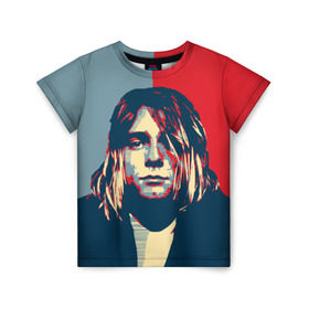 Детская футболка 3D с принтом Kurt Cobain в Новосибирске, 100% гипоаллергенный полиэфир | прямой крой, круглый вырез горловины, длина до линии бедер, чуть спущенное плечо, ткань немного тянется | Тематика изображения на принте: curt | hope | kobain | nirvana | кобейн | курт | нирвана