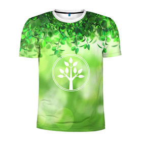 Мужская футболка 3D спортивная с принтом Береги природу в Новосибирске, 100% полиэстер с улучшенными характеристиками | приталенный силуэт, круглая горловина, широкие плечи, сужается к линии бедра | Тематика изображения на принте: береги природу | дерево | зелёная | зелень | листья | природа