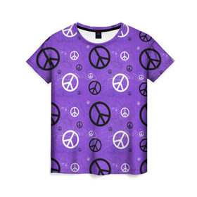 Женская футболка 3D с принтом Peace в Новосибирске, 100% полиэфир ( синтетическое хлопкоподобное полотно) | прямой крой, круглый вырез горловины, длина до линии бедер | abstract | hippie | hipster | swag | tie dye | абстракция | свэг | текстура | хиппи | хипстер