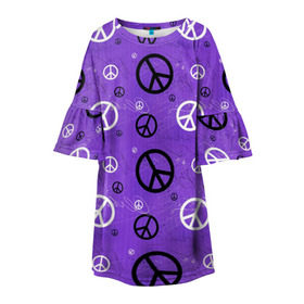 Детское платье 3D с принтом Peace в Новосибирске, 100% полиэстер | прямой силуэт, чуть расширенный к низу. Круглая горловина, на рукавах — воланы | Тематика изображения на принте: abstract | hippie | hipster | swag | tie dye | абстракция | свэг | текстура | хиппи | хипстер