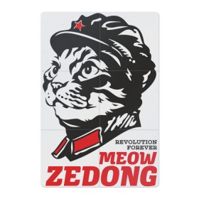 Магнитный плакат 2Х3 с принтом Meow Zedong Revolution forever в Новосибирске, Полимерный материал с магнитным слоем | 6 деталей размером 9*9 см | кот революция