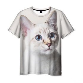 Мужская футболка 3D с принтом Кошечка в Новосибирске, 100% полиэфир | прямой крой, круглый вырез горловины, длина до линии бедер | кот | котики | котята | кошка | рыженький | рыжий | серенький | черненький