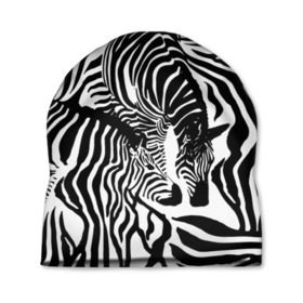 Шапка 3D с принтом Зебра в Новосибирске, 100% полиэстер | универсальный размер, печать по всей поверхности изделия | Тематика изображения на принте: дикое | животное | зебра | камуфляж | лошадь | маскировка | полосы | текстура | фон | черно белые