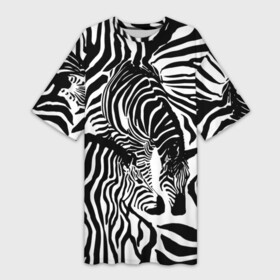 Платье-футболка 3D с принтом Зебра в Новосибирске,  |  | Тематика изображения на принте: дикое | животное | зебра | камуфляж | лошадь | маскировка | полосы | текстура | фон | черно белые