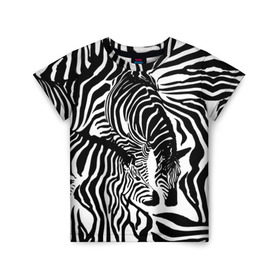 Детская футболка 3D с принтом Зебра в Новосибирске, 100% гипоаллергенный полиэфир | прямой крой, круглый вырез горловины, длина до линии бедер, чуть спущенное плечо, ткань немного тянется | дикое | животное | зебра | камуфляж | лошадь | маскировка | полосы | текстура | фон | черно белые