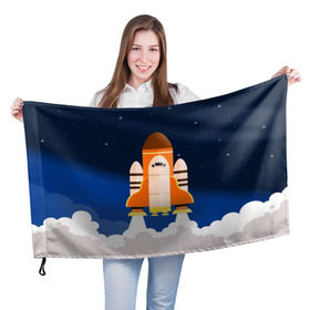 Флаг 3D с принтом Космический корабль в Новосибирске, 100% полиэстер | плотность ткани — 95 г/м2, размер — 67 х 109 см. Принт наносится с одной стороны | вселенная | галактика | звёзды | космический полёт | космос | созвездие