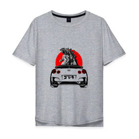 Мужская футболка хлопок Oversize с принтом GT-R в Новосибирске, 100% хлопок | свободный крой, круглый ворот, “спинка” длиннее передней части | camo | godzilla | gtr | nissan | power | race | tuning