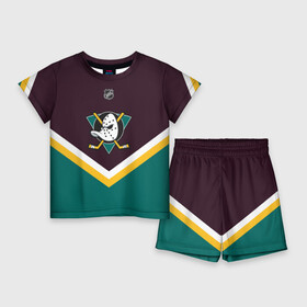 Детский костюм с шортами 3D с принтом Anaheim Ducks в Новосибирске,  |  | america | canada | hockey | nhl | usa | америка | канада | лед | нхл | сша | хоккей