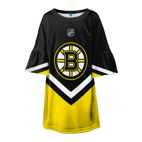 Детское платье 3D с принтом Boston Bruins в Новосибирске, 100% полиэстер | прямой силуэт, чуть расширенный к низу. Круглая горловина, на рукавах — воланы | america | canada | hockey | nhl | usa | америка | бостон | брюинз | канада | лед | нхл | сша | хоккей