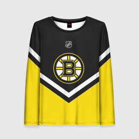 Женский лонгслив 3D с принтом Boston Bruins в Новосибирске, 100% полиэстер | длинные рукава, круглый вырез горловины, полуприлегающий силуэт | america | canada | hockey | nhl | usa | америка | бостон | брюинз | канада | лед | нхл | сша | хоккей