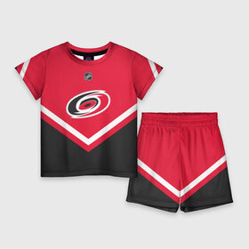 Детский костюм с шортами 3D с принтом Carolina Hurricanes в Новосибирске,  |  | america | canada | hockey | nhl | usa | америка | канада | каролина | лед | нхл | сша | харрикейнз | хоккей