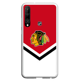 Чехол для Honor P30 с принтом Chicago Blackhawks в Новосибирске, Силикон | Область печати: задняя сторона чехла, без боковых панелей | america | canada | hockey | nhl | usa | америка | блэкхокс | канада | лед | нхл | сша | хоккей | чикаго