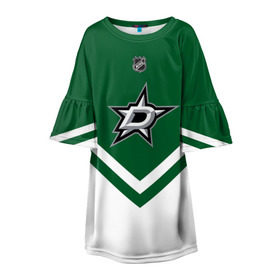 Детское платье 3D с принтом Dallas Stars в Новосибирске, 100% полиэстер | прямой силуэт, чуть расширенный к низу. Круглая горловина, на рукавах — воланы | america | canada | hockey | nhl | usa | америка | даллас | канада | лед | нхл | старз | сша | хоккей