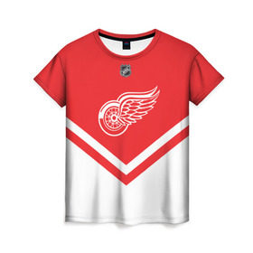 Женская футболка 3D с принтом Detroit Red Wings в Новосибирске, 100% полиэфир ( синтетическое хлопкоподобное полотно) | прямой крой, круглый вырез горловины, длина до линии бедер | america | canada | hockey | nhl | usa | америка | детройт | канада | лед | нхл | ред | сша | уингз | хоккей