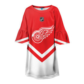 Детское платье 3D с принтом Detroit Red Wings в Новосибирске, 100% полиэстер | прямой силуэт, чуть расширенный к низу. Круглая горловина, на рукавах — воланы | america | canada | hockey | nhl | usa | америка | детройт | канада | лед | нхл | ред | сша | уингз | хоккей