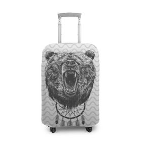 Чехол для чемодана 3D с принтом Bear Dreamcatcher в Новосибирске, 86% полиэфир, 14% спандекс | двустороннее нанесение принта, прорези для ручек и колес | bear | beast | forest | russia | siberian | зверь | лес | ловец | медведь | россия | сибирь | сон | ярость