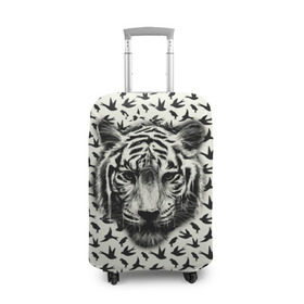 Чехол для чемодана 3D с принтом Tiger Dreams в Новосибирске, 86% полиэфир, 14% спандекс | двустороннее нанесение принта, прорези для ручек и колес | Тематика изображения на принте: bird | cat | dream | fly | tiger | кис | кот | кошка | мечте | мяу | полет | птица | тигр
