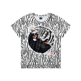 Детская футболка 3D с принтом Yin Yang Tigers в Новосибирске, 100% гипоаллергенный полиэфир | прямой крой, круглый вырез горловины, длина до линии бедер, чуть спущенное плечо, ткань немного тянется | tiger | yin yang | инь ян | китай | сила | тигр | ярость