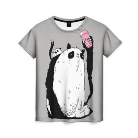 Женская футболка 3D с принтом panda в Новосибирске, 100% полиэфир ( синтетическое хлопкоподобное полотно) | прямой крой, круглый вырез горловины, длина до линии бедер | dd | drop dead | dropdead | panda