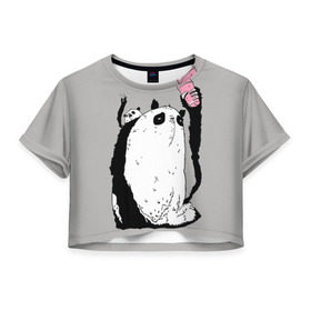 Женская футболка 3D укороченная с принтом panda в Новосибирске, 100% полиэстер | круглая горловина, длина футболки до линии талии, рукава с отворотами | dd | drop dead | dropdead | panda