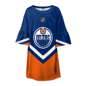 Детское платье 3D с принтом Edmonton Oilers в Новосибирске, 100% полиэстер | прямой силуэт, чуть расширенный к низу. Круглая горловина, на рукавах — воланы | america | canada | hockey | nhl | usa | америка | детройт | канада | лед | нхл | ойлерз | сша | хоккей | эдмонтон