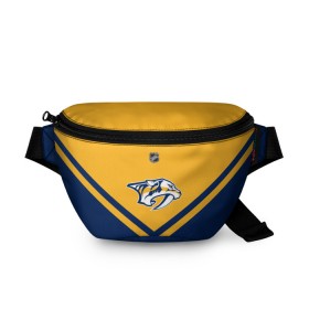 Поясная сумка 3D с принтом Nashville Predators в Новосибирске, 100% полиэстер | плотная ткань, ремень с регулируемой длиной, внутри несколько карманов для мелочей, основное отделение и карман с обратной стороны сумки застегиваются на молнию | america | canada | hockey | nhl | usa | америка | канада | лед | нхл | нэшвилл | предаторз | сша | хоккей