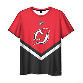 Мужская футболка 3D с принтом New Jersey Devils в Новосибирске, 100% полиэфир | прямой крой, круглый вырез горловины, длина до линии бедер | america | canada | hockey | nhl | usa | америка | девилз | джерси | канада | лед | нхл | нью | сша | хоккей