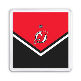 Магнит 55*55 с принтом New Jersey Devils в Новосибирске, Пластик | Размер: 65*65 мм; Размер печати: 55*55 мм | Тематика изображения на принте: america | canada | hockey | nhl | usa | америка | девилз | джерси | канада | лед | нхл | нью | сша | хоккей