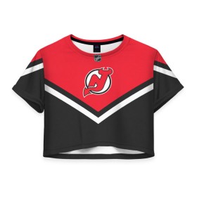 Женская футболка 3D укороченная с принтом New Jersey Devils в Новосибирске, 100% полиэстер | круглая горловина, длина футболки до линии талии, рукава с отворотами | america | canada | hockey | nhl | usa | америка | девилз | джерси | канада | лед | нхл | нью | сша | хоккей