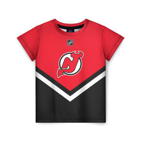 Детская футболка 3D с принтом New Jersey Devils в Новосибирске, 100% гипоаллергенный полиэфир | прямой крой, круглый вырез горловины, длина до линии бедер, чуть спущенное плечо, ткань немного тянется | america | canada | hockey | nhl | usa | америка | девилз | джерси | канада | лед | нхл | нью | сша | хоккей