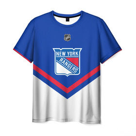 Мужская футболка 3D с принтом New York Rangers в Новосибирске, 100% полиэфир | прямой крой, круглый вырез горловины, длина до линии бедер | Тематика изображения на принте: america | canada | hockey | nhl | usa | америка | канада | лед | нхл | нью йорк | рейнджерс | сша | хоккей