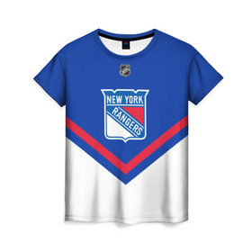 Женская футболка 3D с принтом New York Rangers в Новосибирске, 100% полиэфир ( синтетическое хлопкоподобное полотно) | прямой крой, круглый вырез горловины, длина до линии бедер | america | canada | hockey | nhl | usa | америка | канада | лед | нхл | нью йорк | рейнджерс | сша | хоккей
