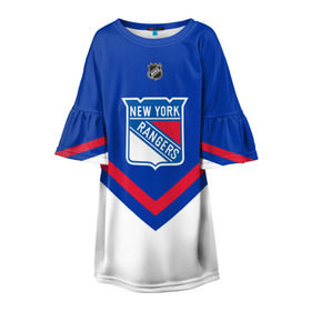 Детское платье 3D с принтом New York Rangers в Новосибирске, 100% полиэстер | прямой силуэт, чуть расширенный к низу. Круглая горловина, на рукавах — воланы | america | canada | hockey | nhl | usa | америка | канада | лед | нхл | нью йорк | рейнджерс | сша | хоккей