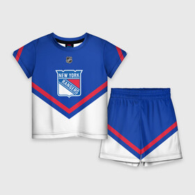 Детский костюм с шортами 3D с принтом New York Rangers в Новосибирске,  |  | america | canada | hockey | nhl | usa | америка | канада | лед | нхл | нью йорк | рейнджерс | сша | хоккей