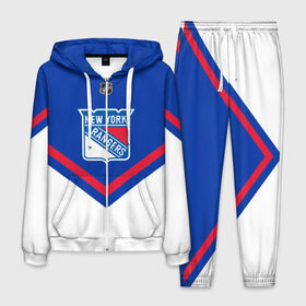 Мужской костюм 3D с принтом New York Rangers в Новосибирске, 100% полиэстер | Манжеты и пояс оформлены тканевой резинкой, двухслойный капюшон со шнурком для регулировки, карманы спереди | america | canada | hockey | nhl | usa | америка | канада | лед | нхл | нью йорк | рейнджерс | сша | хоккей