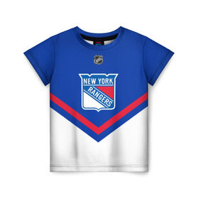 Детская футболка 3D с принтом New York Rangers в Новосибирске, 100% гипоаллергенный полиэфир | прямой крой, круглый вырез горловины, длина до линии бедер, чуть спущенное плечо, ткань немного тянется | america | canada | hockey | nhl | usa | америка | канада | лед | нхл | нью йорк | рейнджерс | сша | хоккей